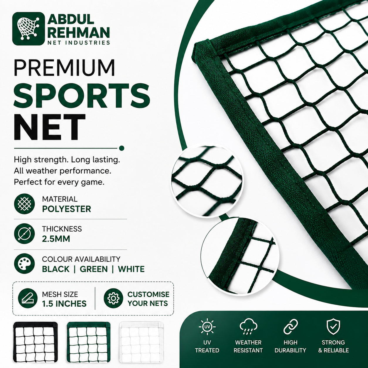 Polyester Single 2.5 mm Sports Nets – UV Treated, Durable & Fully Customisable