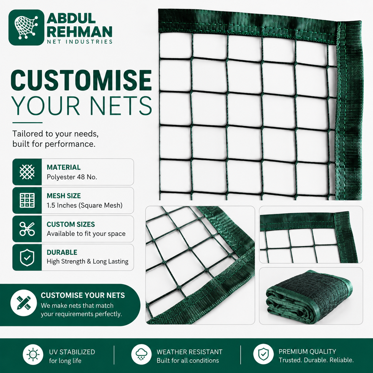 Polyester 48 No. UV Treated Sports Net – Premium Quality | ABR Sports Nets